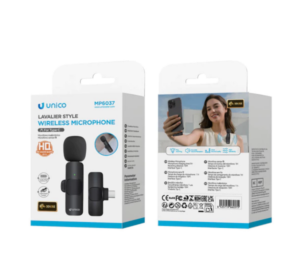 Wireless Bluetooth Lavalier Microphone — USB-C, Dynamic Clip-On